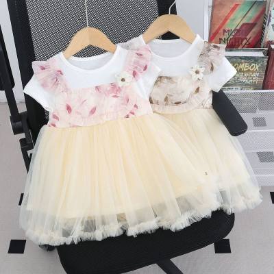 2024 summer new style girls dress sling princess dress baby girl sling fake two-piece dress