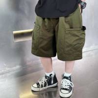 Boys summer shorts 2024 new Japanese children's clothing children's summer thin workwear medium and large children's style five-point pants  Green