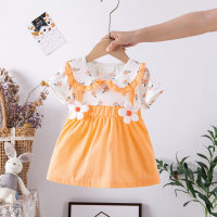 فستان قطني بأكمام قصيرة مطبوع بنمط كوري للفتيات الرضع والأطفال الصغار في الصيف، متوفر حاليًا.  برتقالي