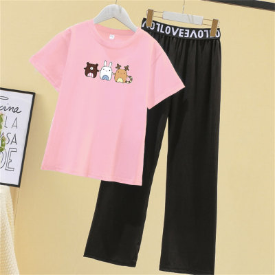 100% cotton t-shirt girls summer ice silk thin stretch trousers suit