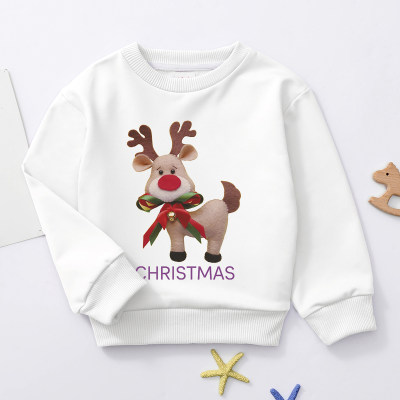 Kid Boy Solid Christmas Deer Printed Sweatshirt