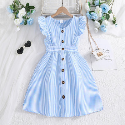 Summer A-Class Fashion Simple Blue Striped Dress