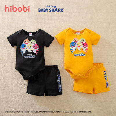 hibobi×IP Babyshark Baby Boys Cute Print  Short Sleeve Cotton Jumpsuit & Shorts