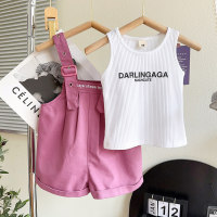 Girls Casual Suit Summer New Korean Style Children's Wear Vest + Overalls Two-piece Set TX361  Pink