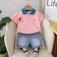New summer style for small and medium children, comfortable and fashionable, stylish boys' coffee short-sleeved suits, trendy boys' summer suits  Pink