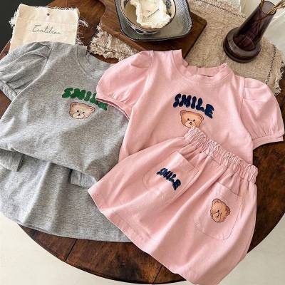 Korean style girls skirt suit summer ins children's printed short-sleeved T-shirt skirt two-piece set baby fashionable summer clothes