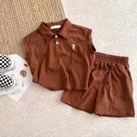Koreanische hübsche Sommer-Kinderkleidung ~ Baby-Sommer-Sportanzug ~ Kurzarm-Shorts für Bruder und Schwester, Anzug für Außenhandels-Kinderkleidung  Kaffee