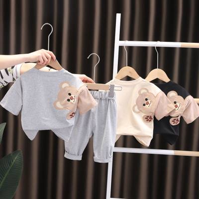 Summer new style boy's handsome round neck short-sleeved suit baby boy casual pants two-piece set