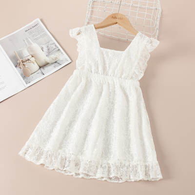 Toddler Girls Cotton Basic Solid Jacquard Ruffle Dress