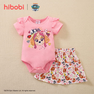 hibobi×PAW Patrol Baby Girl Cartoon Print Short Sleeve Cotton Jumpsuit & Skirt