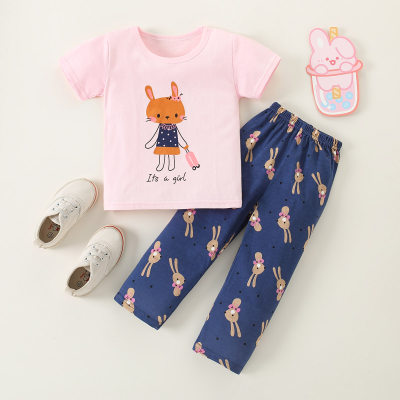 Toddler Boy Cartoon Animal Pattern Pajama Top & Printed Pants
