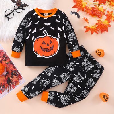 Toddler Halloween Bat Pumpkin Printed T-shirt & Pants