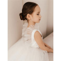 Mädchenkleid Mesh Prinzessin Rock Kinderkleid Blumenmädchen Performance Kostüm Kinderrock Flauschiges Gaze Performance Kostüm  Weiß