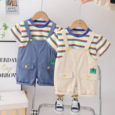 Boys striped short-sleeved overalls suit children's summer new style baby girl cartoon children's clothing boy clothes