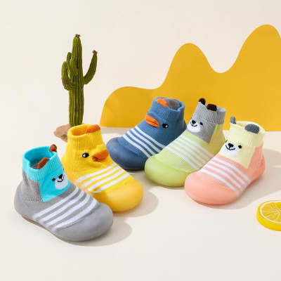 Zapatos de calcetín con patrón de animales de dibujos animados con patrón de rayas para niños pequeños