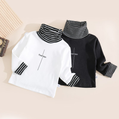 Toddler Boy Plaid Patchwork Letter Printed Turtle Neck Long Sleeve Top