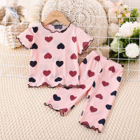 2-piece Toddler Girl Allover Heart Printed Short Sleeve T-shirt & Matching Pants  Pink