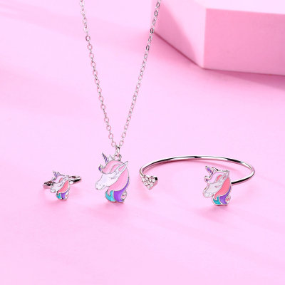 3 pcs Girls' Unicorn Style Jewelry Set