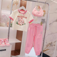 Girls suit summer clothes 2024 summer new style children's cartoon short-sleeved little girl sweatpants two-piece set trendy  Multicolor