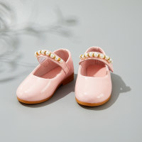 أحذية فيلكرو مزخرفة بالخرز بلون سادة للفتيات الصغيرات  وردي 