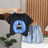 New summer short-sleeved suits for baby boys 2024 new summer clothes for boys children's short-sleeved two-piece suits  Black