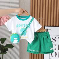 Trajes de ropa de verano para niños, lindo bolso de hombro, ropa de verano para bebés de 1 a 5 años, traje deportivo de dos piezas de manga corta para niños  Verde
