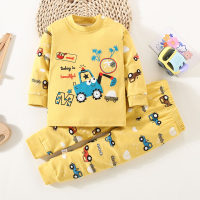 Conjunto de roupas íntimas infantis de algodão puro novo estilo roupas de casa para meninos bebê algodão quente meninas roupas de outono calças de outono roupas infantis  Amarelo