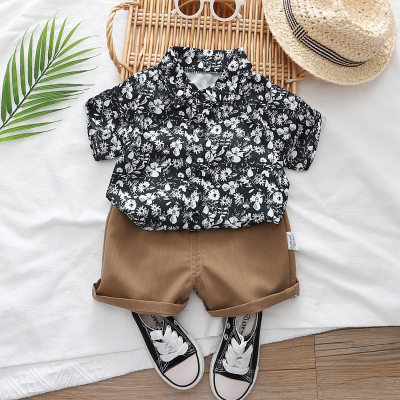 Boys' summer clothes, children's short-sleeved suits, new summer styles for boys and girls, fashionable striped polo shirts, two-piece set