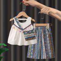 Mädchen Sommeranzüge für Baby Mädchen dünne dreiteilige Anzüge inklusive Taschen  Blau