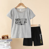 2-piece Kid Boy Letter Printed Short Sleeve T-shirt & Matching Shorts  Gray