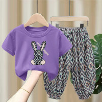 Children's suits for boys and girls, summer thin baby short-sleeved T-shirt tops, anti-mosquito pants, two-piece set, trendy sports children's clothing  Purple
