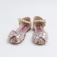 Toddler Girl Sequin and Pearl Decor Bowknot Front Velcro Shoes  Pink