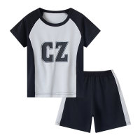 Children's sportswear boys' short-sleeved two-piece suits for middle and large children's quick-drying clothes  Gray