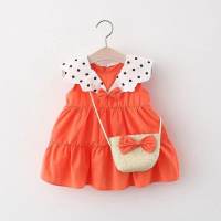 Children's clothing girls summer new sleeveless polka dot dress  Orange
