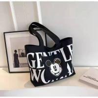 Large Capacity Letter Canvas Bag for Women's New Mickey Fashion One Shoulder Tote Bag for Going Out Handheld Shopping Bag  Black