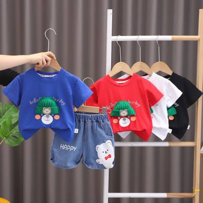 New style baby boy suit three-dimensional hat bear face short-sleeved suit trendy summer boy suit