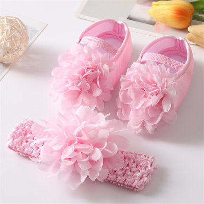 Conjunto de sapatos de faixa de cabelo para bebê com flores e sapatos de princesa fofos