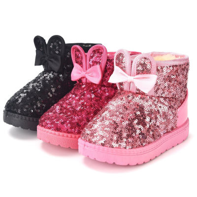 Chaussures de décoration à paillettes et oreilles de lapin de couleur unie pour petites filles