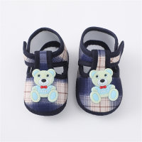 Zapatos para niños pequeños con suela suave a cuadros y osito para bebé  Azul marino