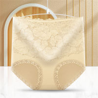 High waist pure cotton panties for women with lace, sexy, tummy-lifting, hip-lifting, seamless, large size pure cotton crotch briefs for women  Apricot