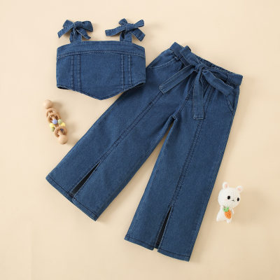 Camiseta de mezclilla de moda casual para niña pequeña y jeans