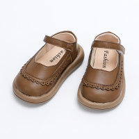 Toddler Girl PU Leather Solid Color Velcro Low Heel Shoes  Brown