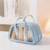 PU dry and wet separation toiletry bag double layer large capacity portable cosmetic bag swimming fitness outdoor travel storage bag  Blue