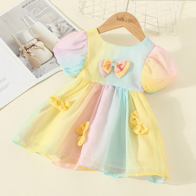 Toddler Girl Sweet Daily Bowknot Mesh Gradient Dress