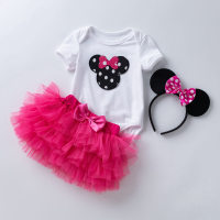 Cross-border children's clothing baby girl cartoon love white sleeveless blouse polka dot shorts suit baby holiday outfit new  Hot Pink