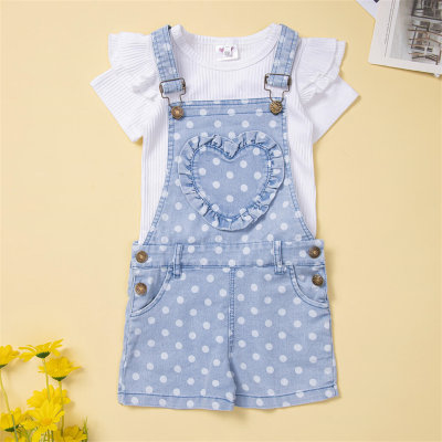 Toddler Girl Polka dot Solid Heart-shaped Top & Overalls