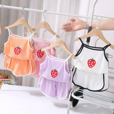 Girls ice silk sling suit summer children infant baby home clothes outer wear pajamas children