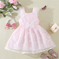 Toddler Girl Floral Lace Floral Mesh Butterfly Sleeve Formal Dress  Pink
