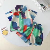 Children's short-sleeved suit summer new 2024 cute short-sleeved T-shirt Hong Kong style shorts for small and medium-sized children and babies two-piece set  Green