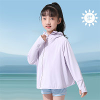 Ropa de protección solar con capucha de color sólido para niña pequeña  Púrpura